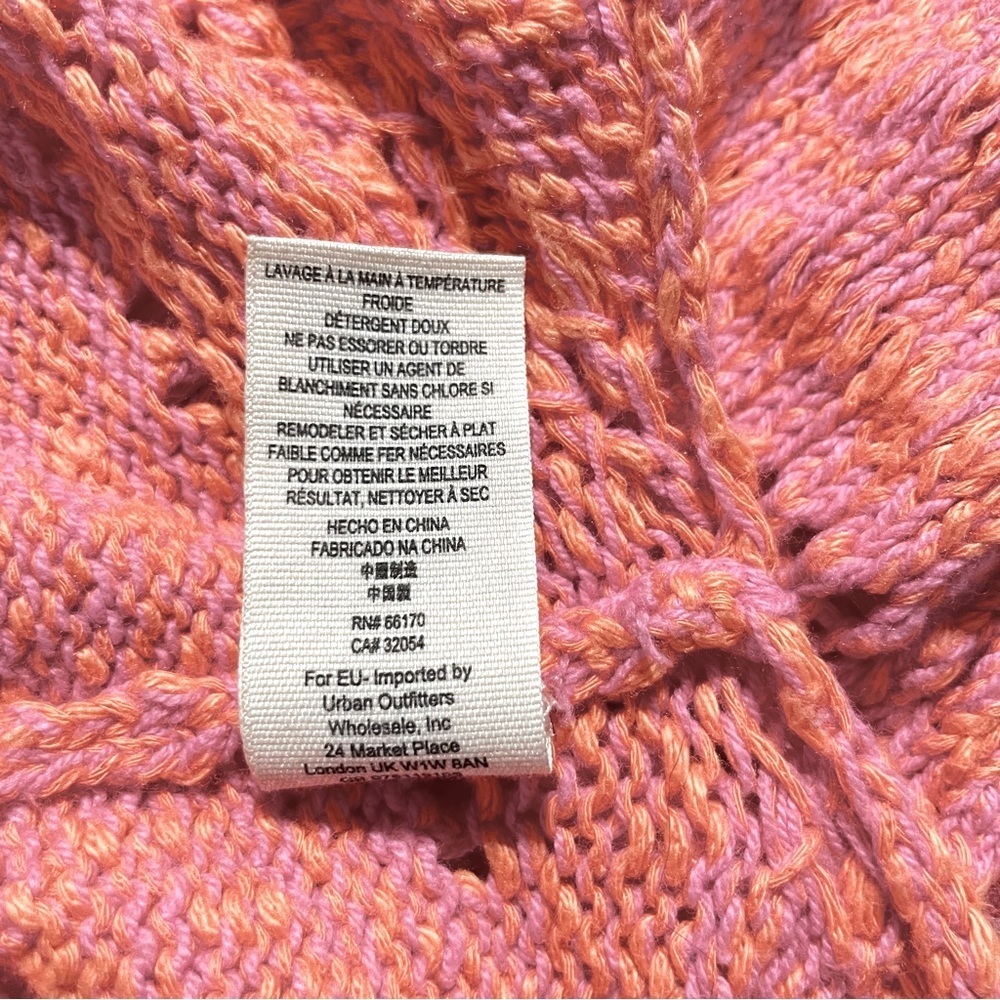 Free People Coral Pink Open Knit Oversized V-Neck Sweater Tunic Medium - Picture 13 of 15